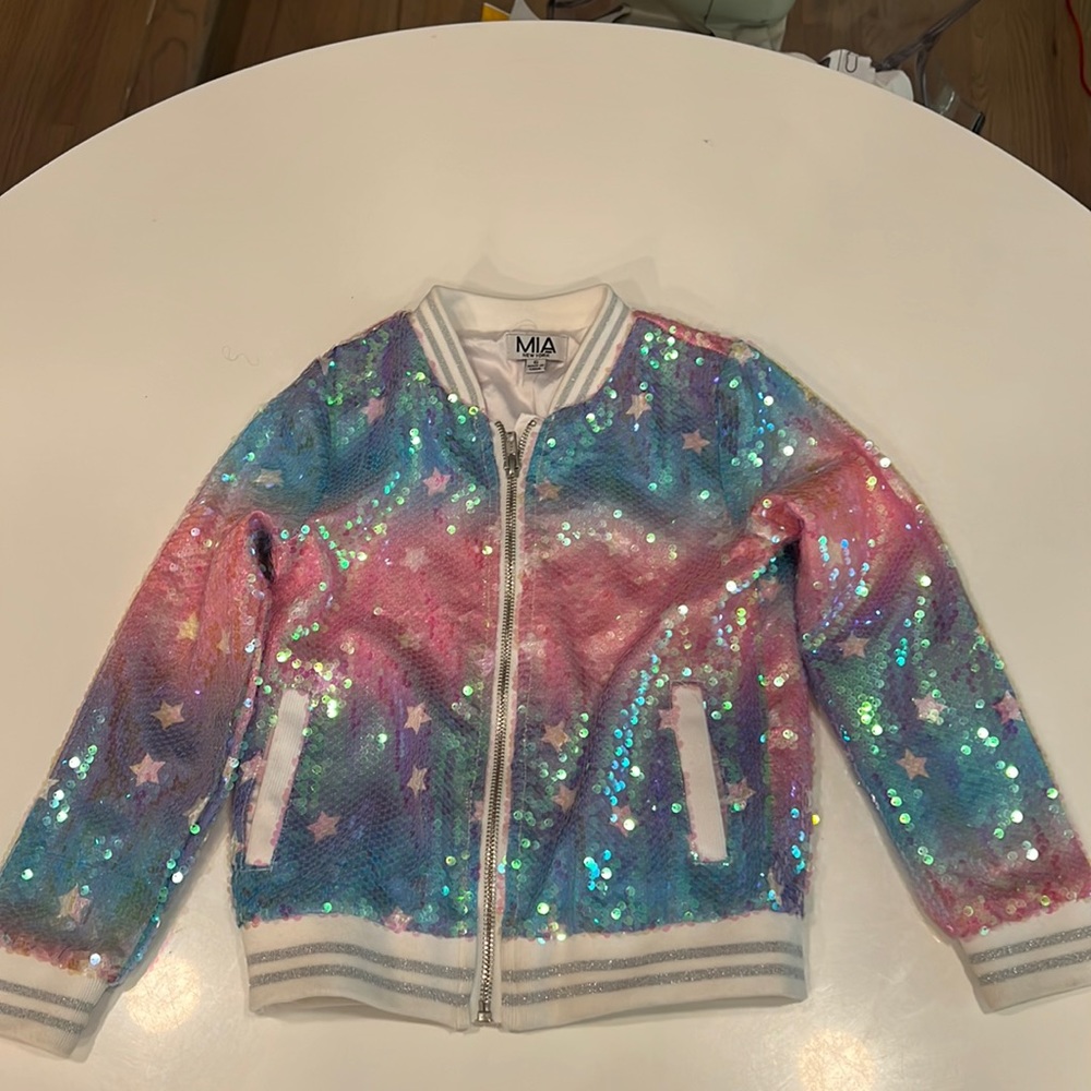 Kids Mia New York holographic bomber jacket